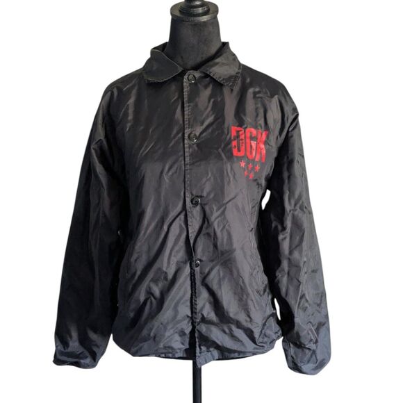 DGK Skate Coaches Jacket S Black Red Stars Streetwear Windbreaker Nylon - Picture 1 of 6